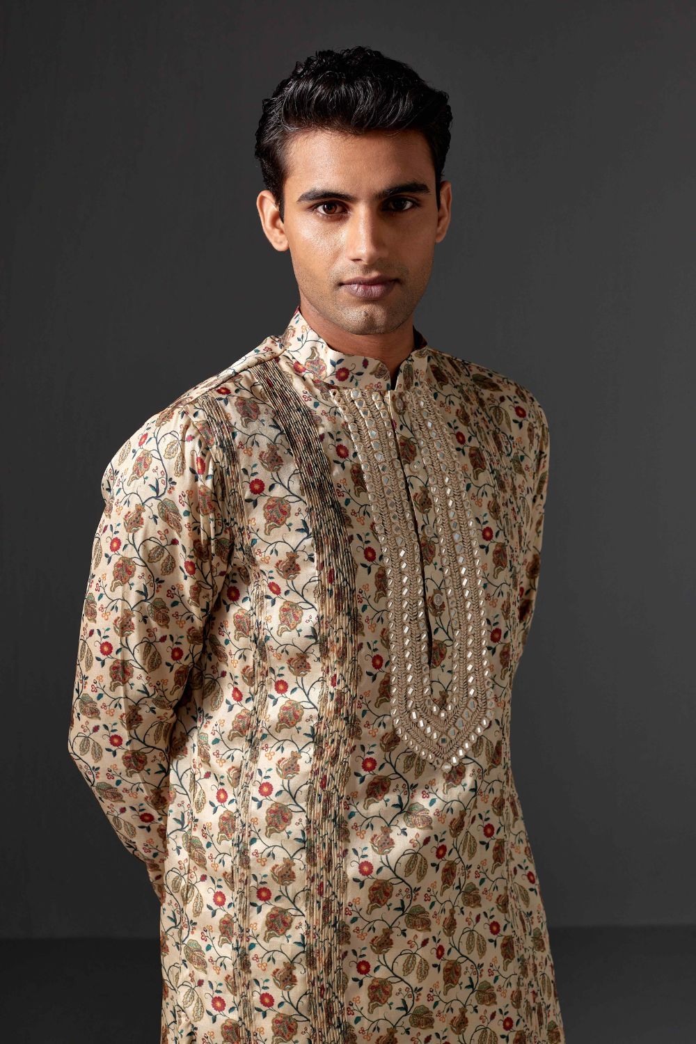 Varun Mirror Work & Pintuck Mustard Kurta Set