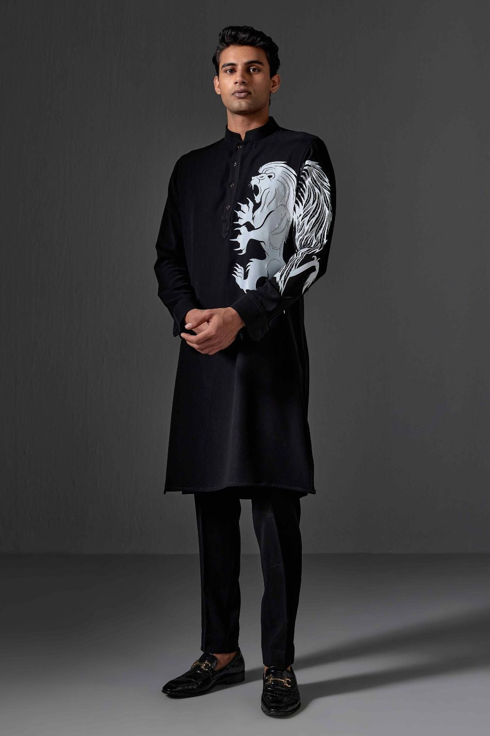 Shamit Leatherette Trim Velvet Kurta Set