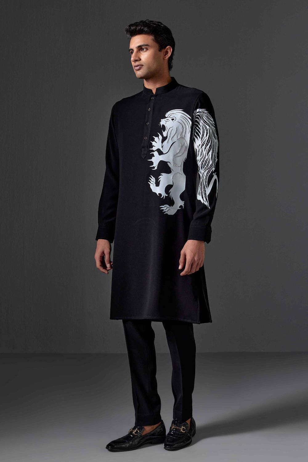 Shamit Leatherette Trim Velvet Kurta Set