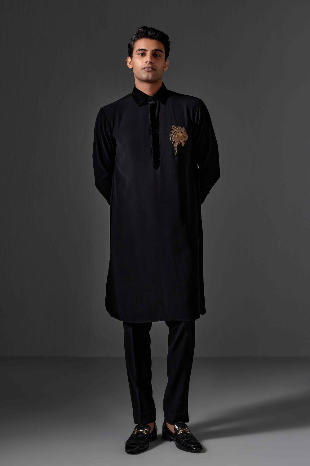 Neil Black Cotton Lycra Kurta Set