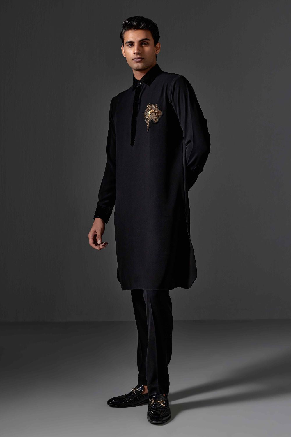 Neil Black Cotton Lycra Kurta Set