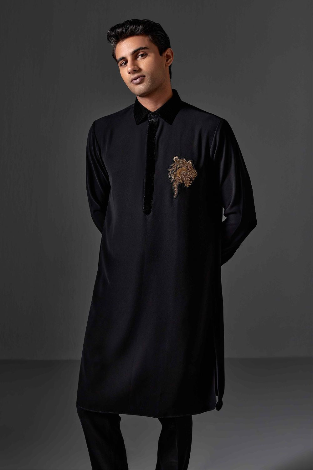 Neil Black Cotton Lycra Kurta Set