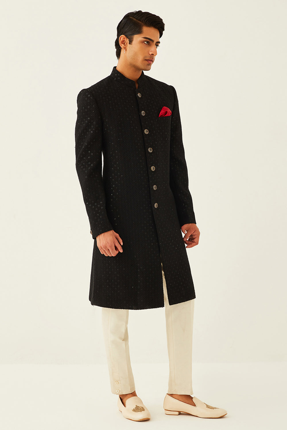 Black Achkan Kurta Set