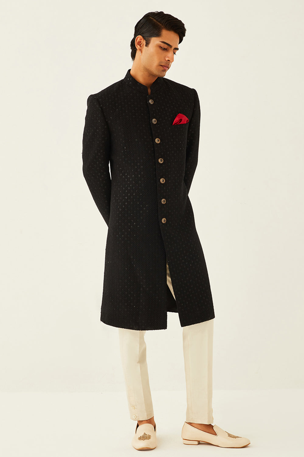 Black Achkan Kurta Set