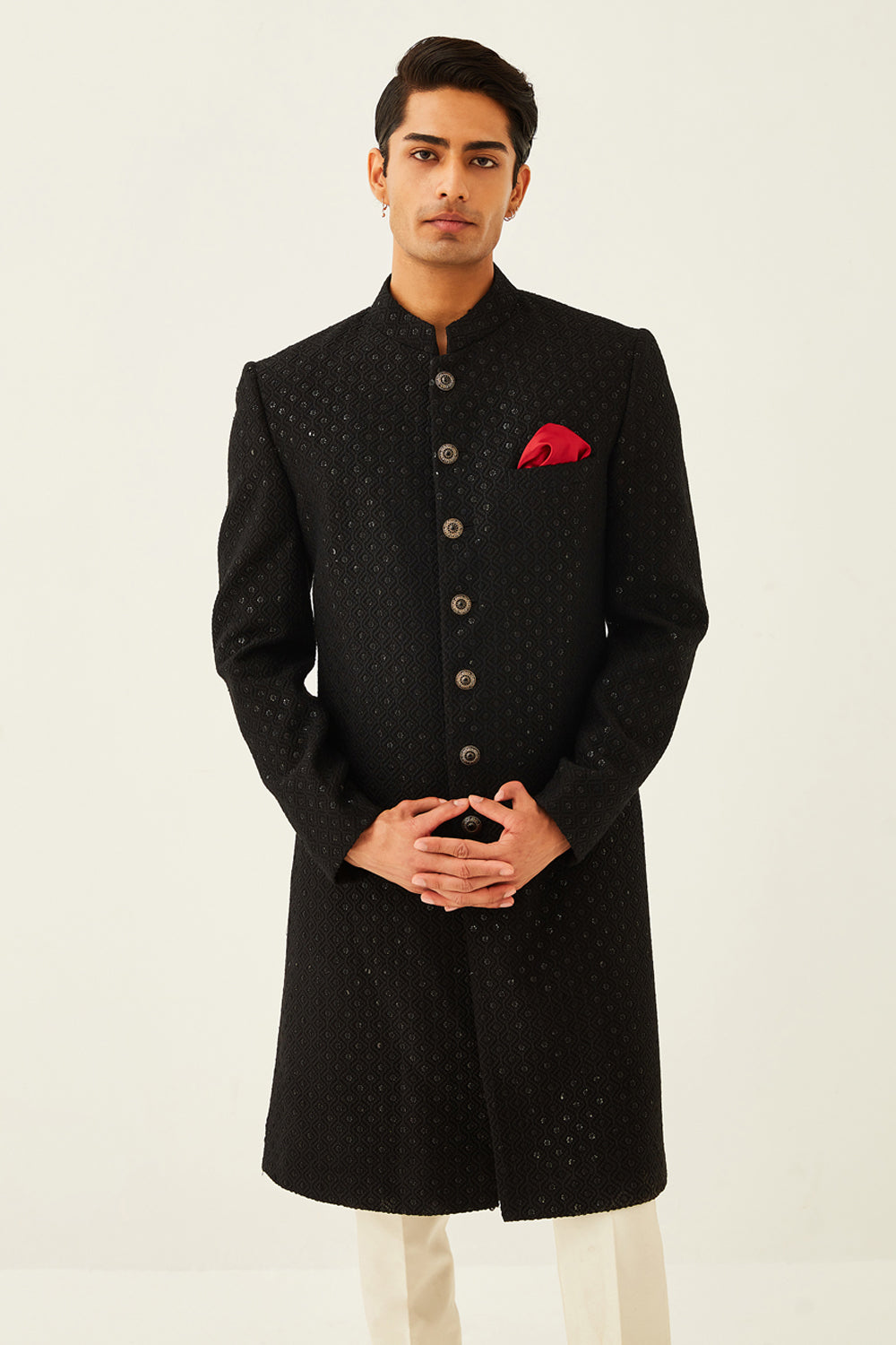 Black Achkan Kurta Set