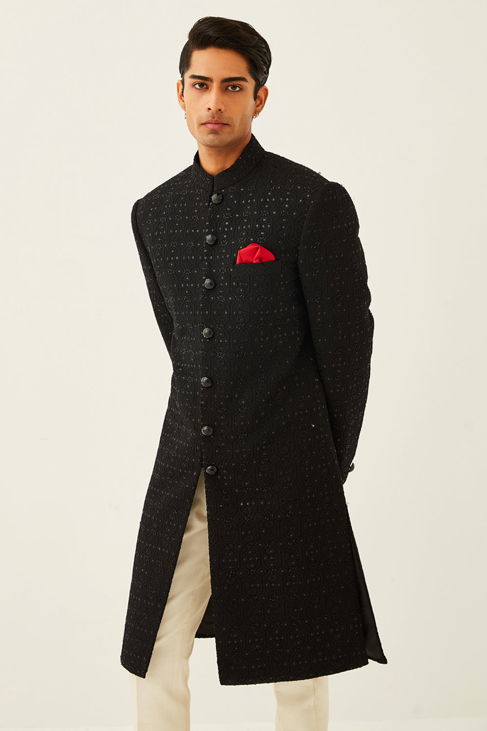 Black Achkan Kurta Set