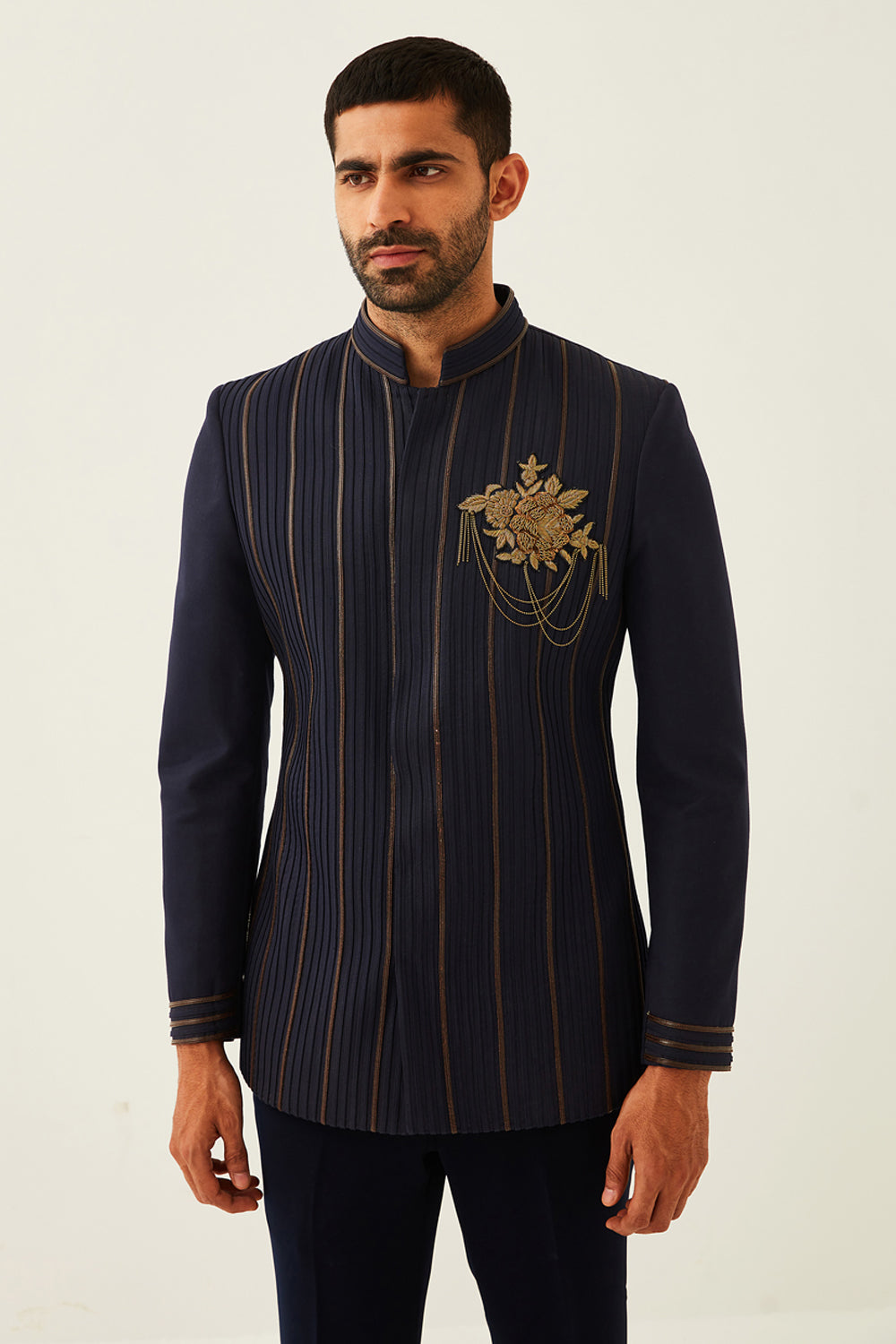 Navy Blue Bandhgala Set