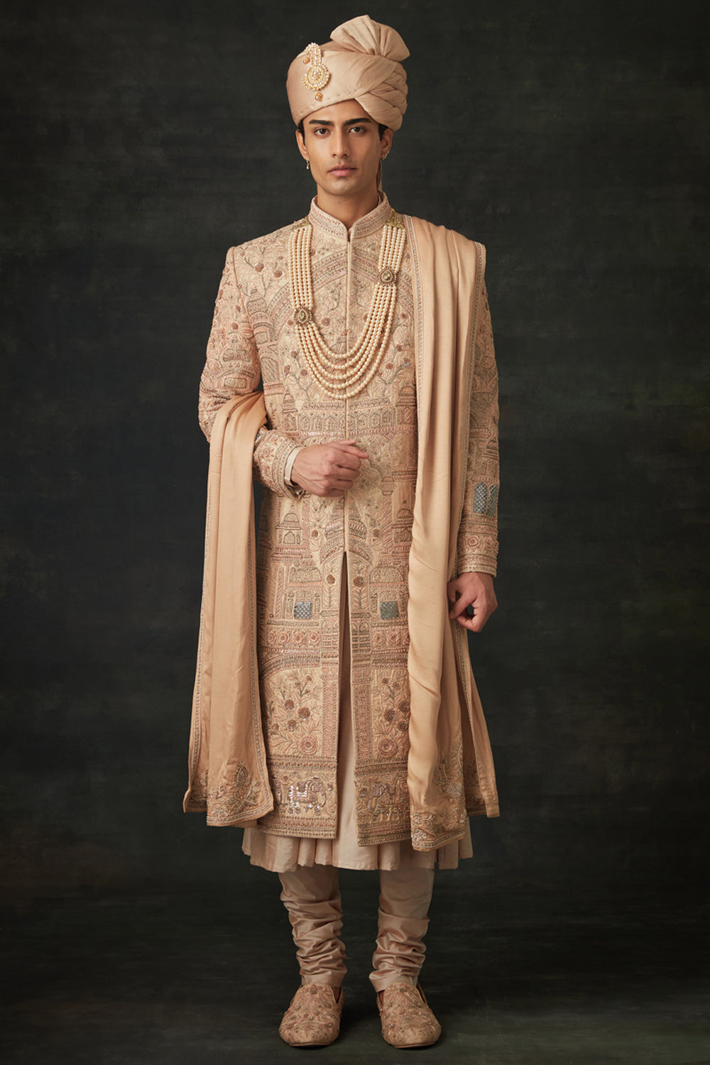 Peach Sherwani Set