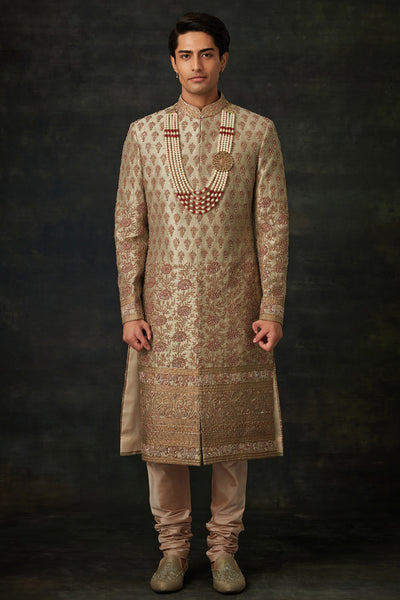 Mint And Maroon Sherwani Set