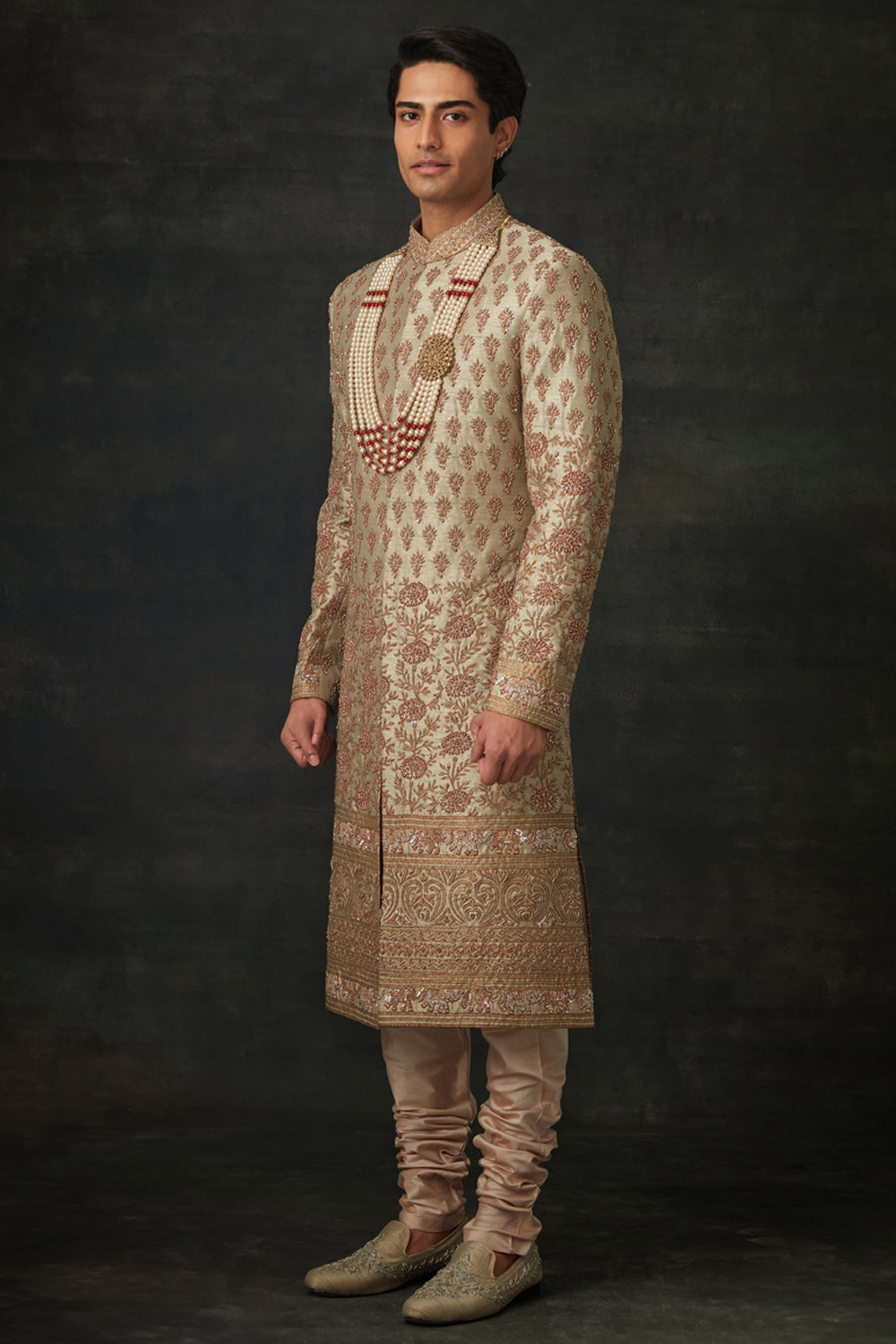 Mint And Maroon Sherwani Set