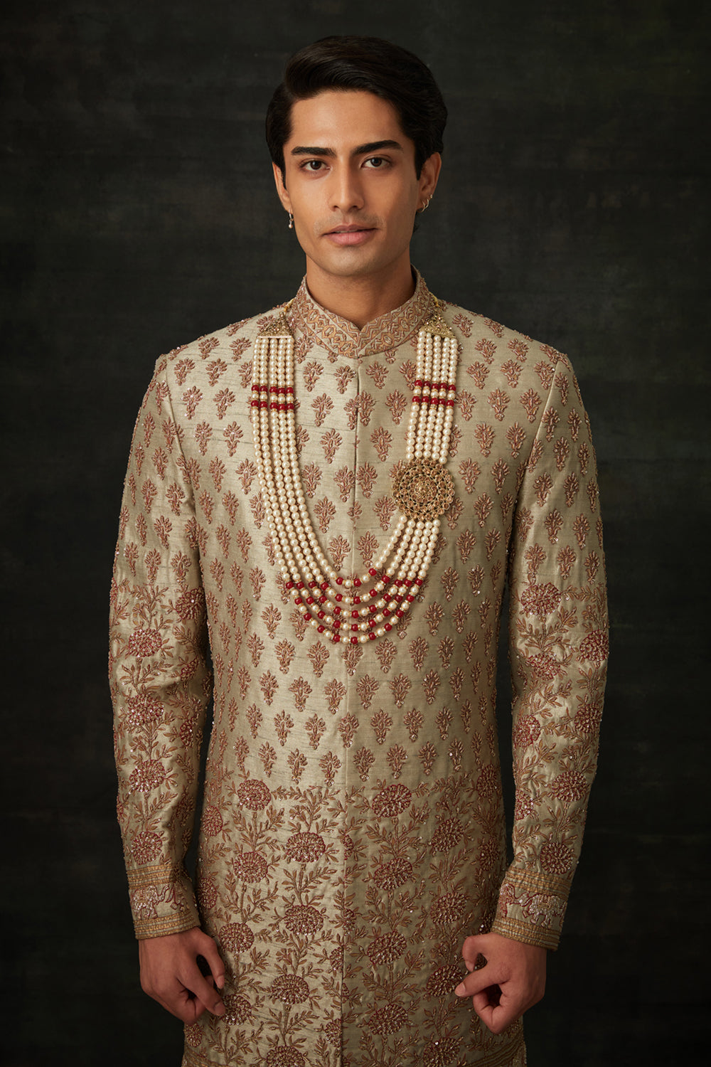 Mint And Maroon Sherwani Set