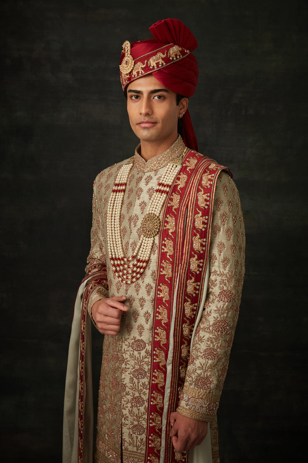 Mint And Maroon Sherwani Set