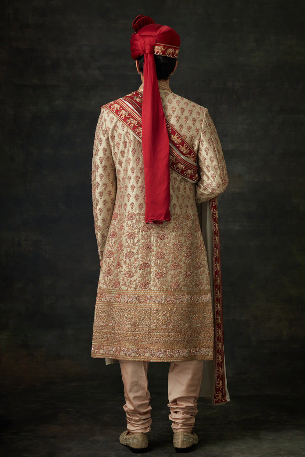 Mint And Maroon Sherwani Set