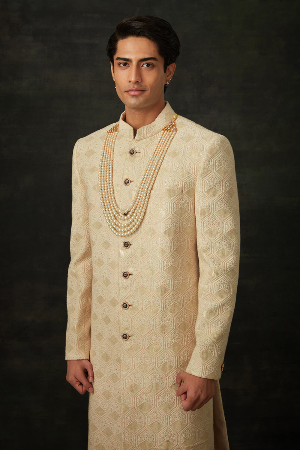 Ivory and Gold Sherwani Set