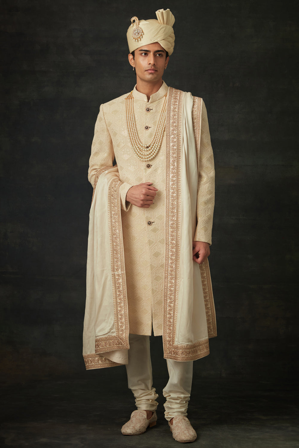 Ivory and Gold Sherwani Set