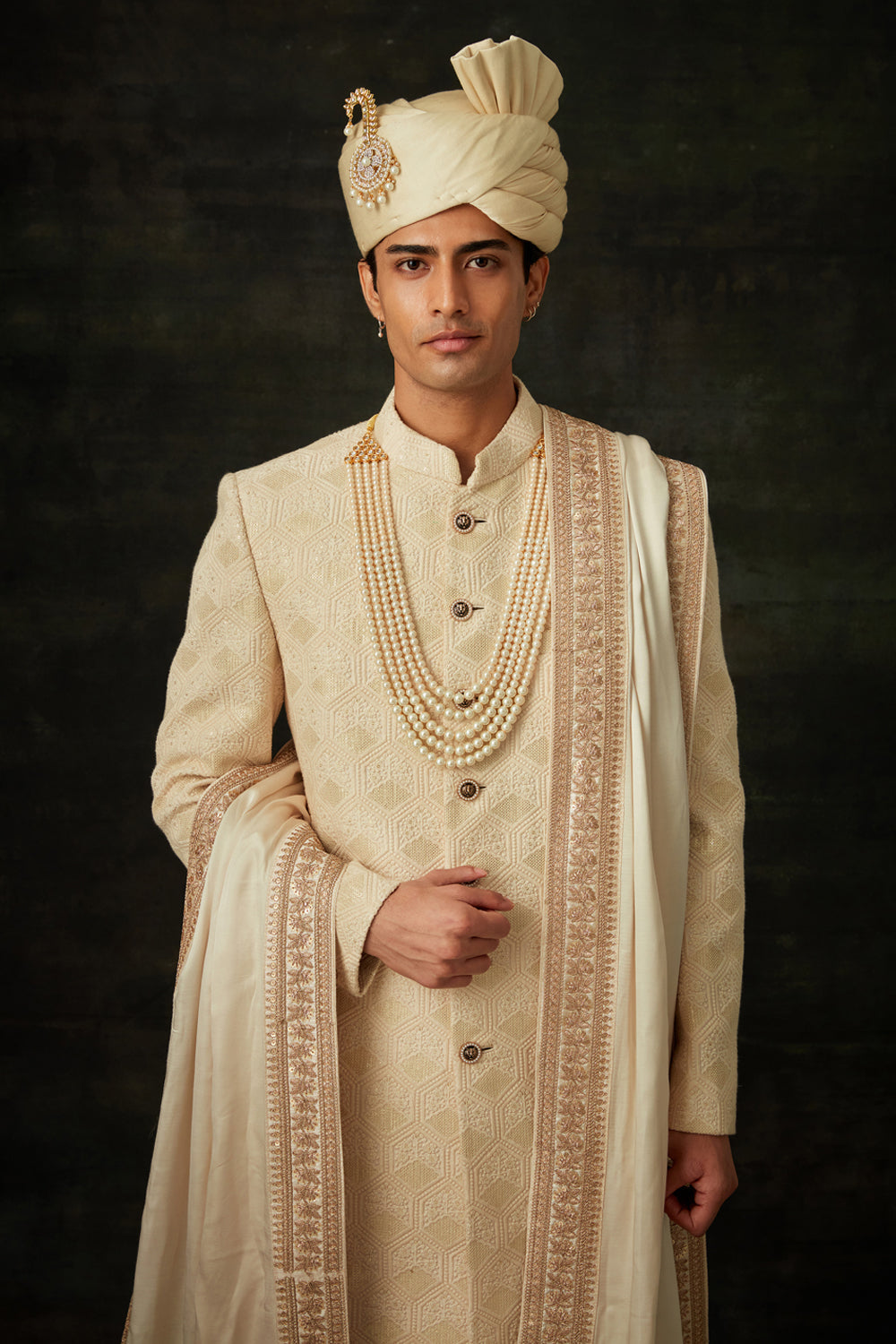 Ivory and Gold Sherwani Set